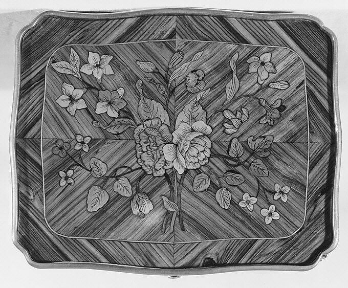 Work and writing table (table en chiffonière), Adrien-Faizelot Delorme (master after 1748–after 1783), Oak veneered with tulipwood, kingwood, holly, engraved satinwood and green stained wood, gilt bronze and brass, gold-tooled green leather., French