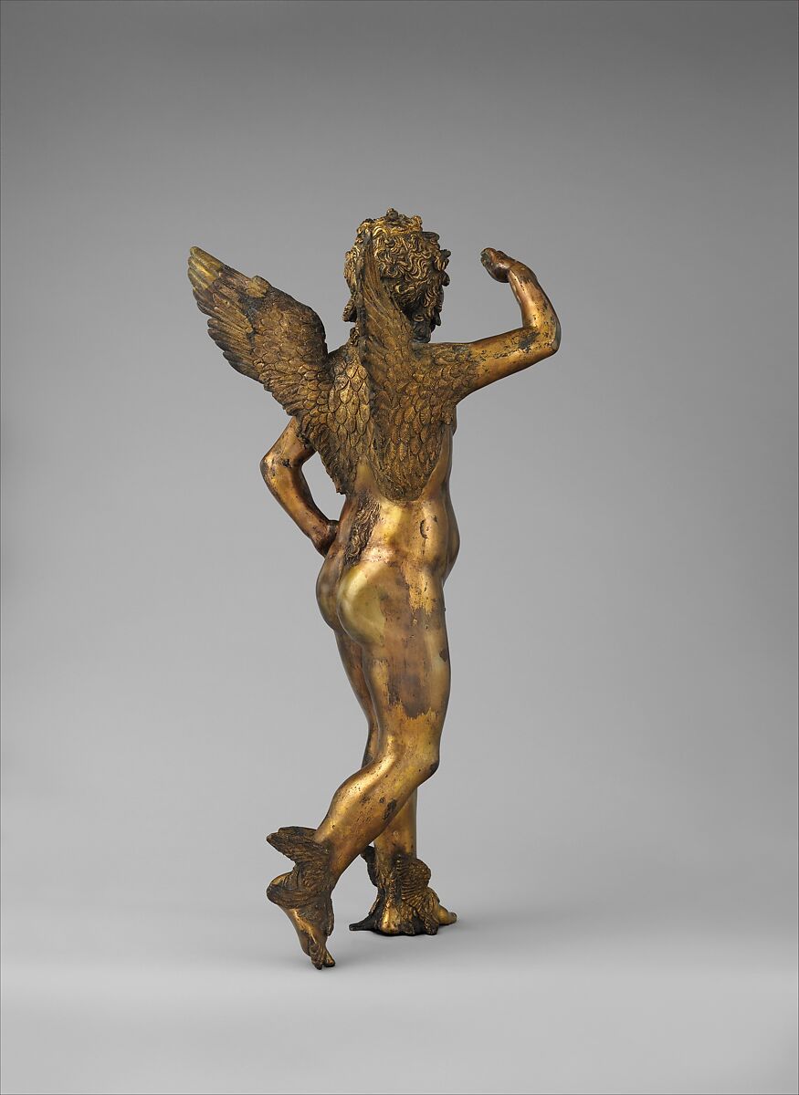 Sprite, Sculptor/metalsmith close to Donatello (Italian, Florence ca. 1386–1466 Florence), High-copper alloy, fire-gilt, brown natural patina where exposed, Italian, Florence