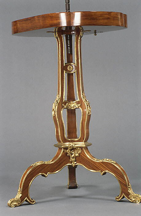 Adjustable reading and writing table (pupitre à crémaillère, servant de table), Attributed to Martin Carlin (French, near Freiburg im Breisgau ca. 1730–1785 Paris), Tulipwood; gilt bronze, brass, steel, French