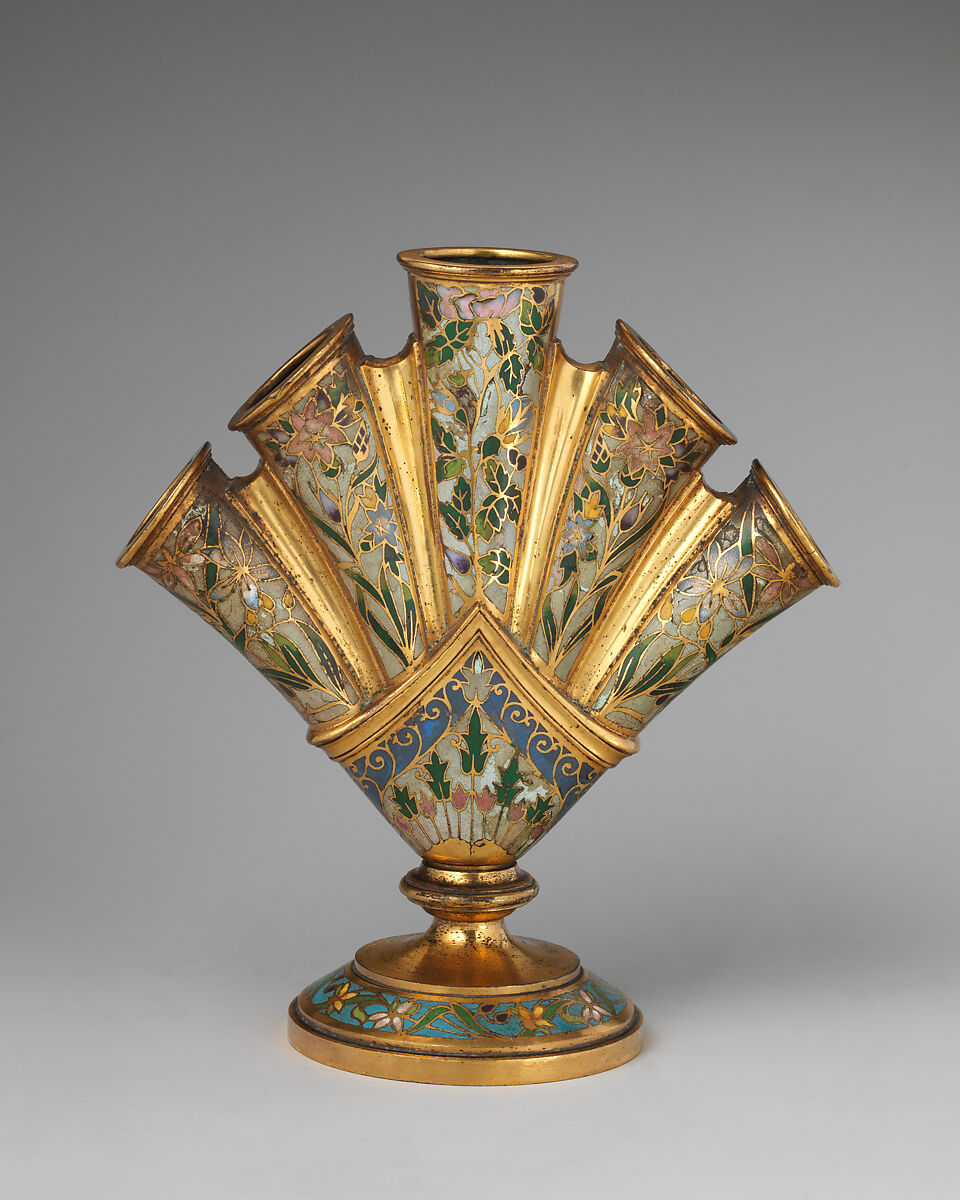 Tulip vases (2), Elkington &amp; Co. (British, Birmingham, 1829–1963), Gilt bronze and cloisonné enamel, British, Birmingham, Warwickshire