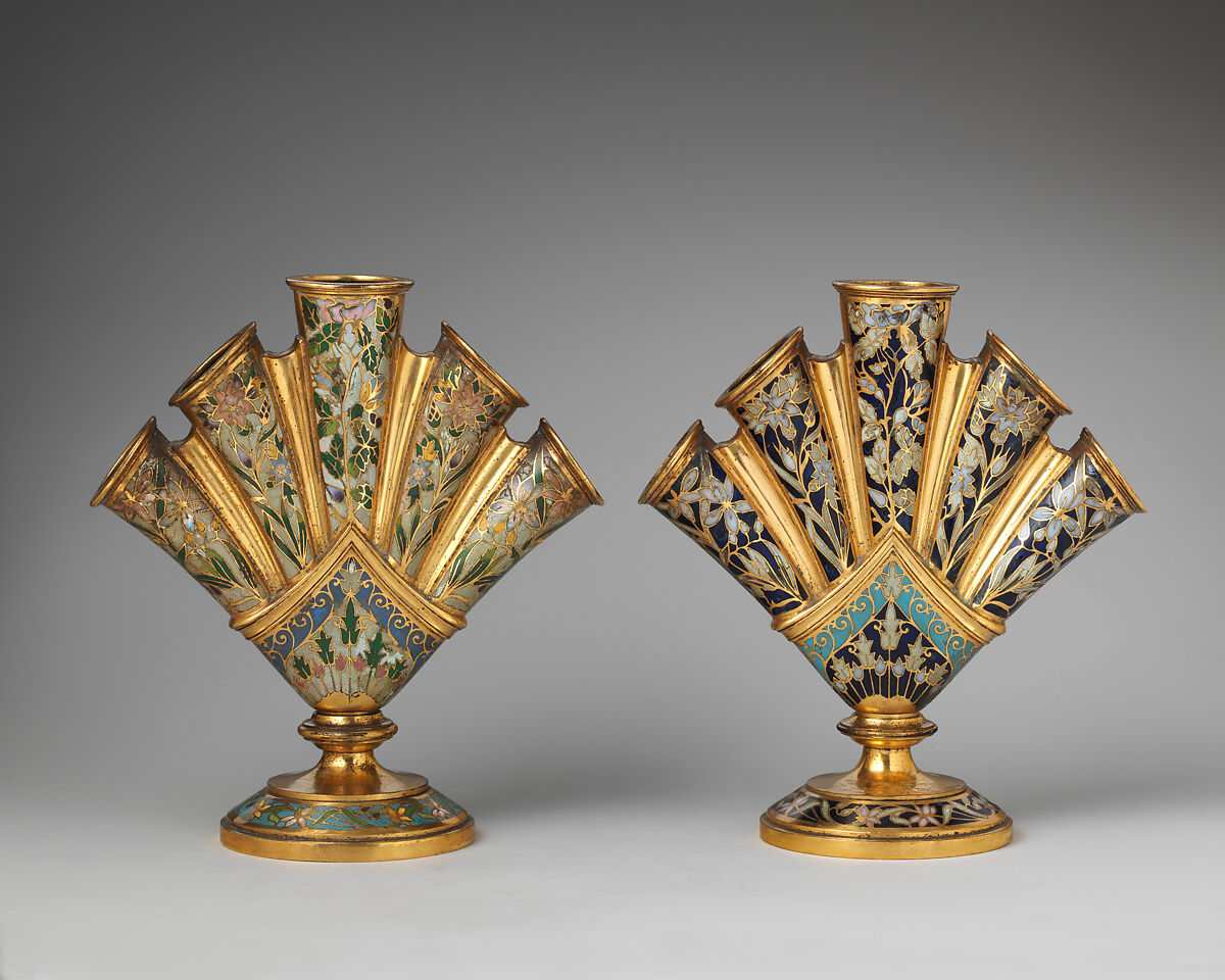 Tulip vases (2), Elkington &amp; Co. (British, Birmingham, 1829–1963), Gilt bronze and cloisonné enamel, British, Birmingham, Warwickshire 