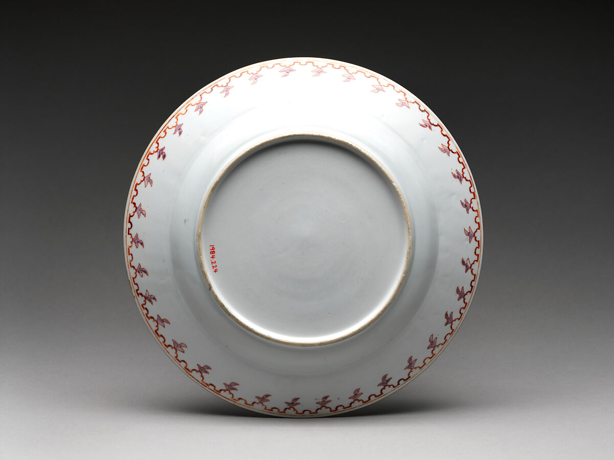 Plate with figures in arbor, Design attributed to Cornelis Pronk (Dutch, Amsterdam 1691–1759 Amsterdam), Hard-paste porcelain painted with colored enamels over transparent glaze (Jingdezhen ware), Chinese, for Dutch market