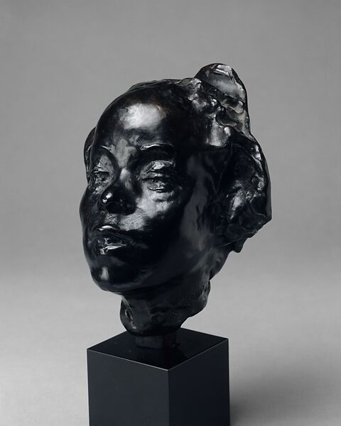 Mask of Hanako (Ohta Hisa, 1868–1945), Auguste Rodin  French, Bronze, black marble base, French