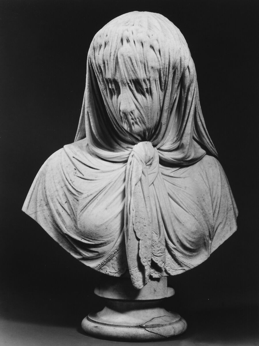 Veiled woman, Giovanni Battista Lombardi (Italian, 1823–1880), Marble, Italian 
