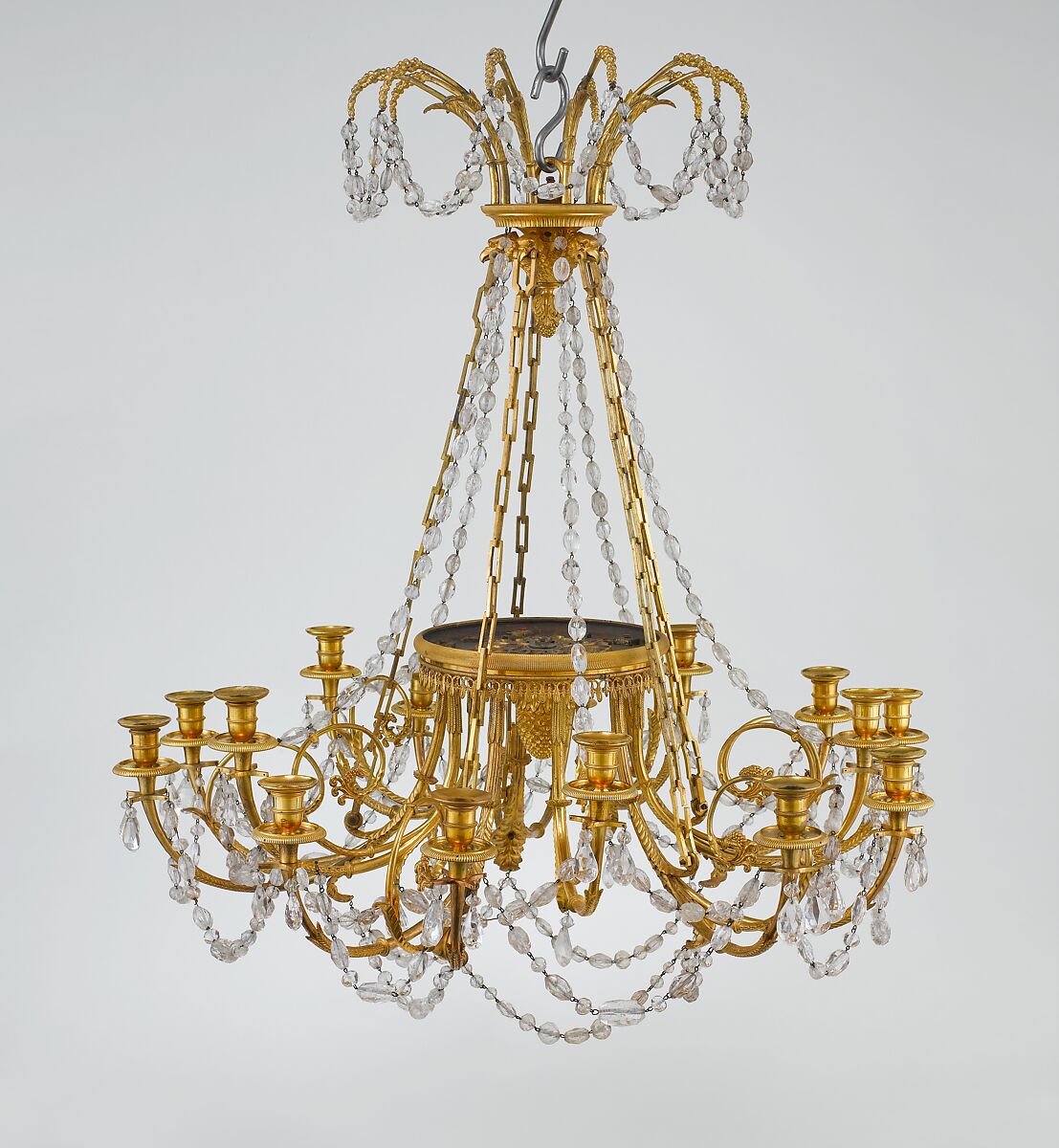 Fifteen-light chandelier, Gilt bronze, rock crystal, French 