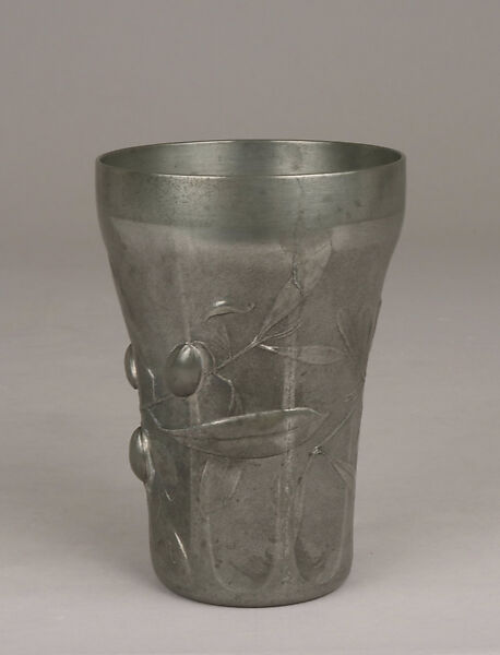 Beaker with olive branches, Jules-Paul Brateau (French, 1844–1923), Pewter, French