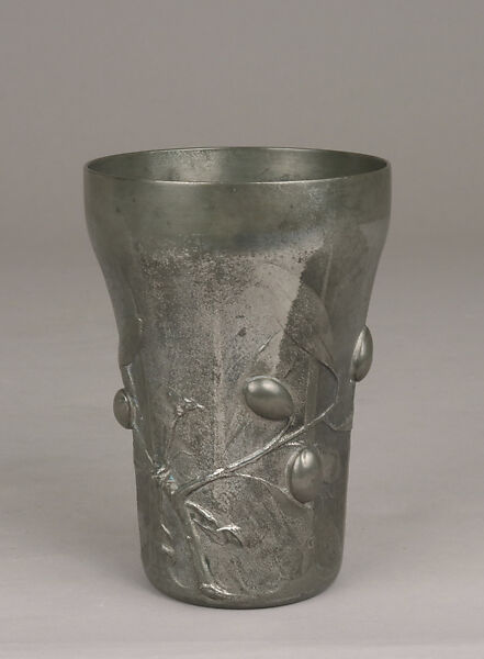 Beaker with olive branches, Jules-Paul Brateau (French, 1844–1923), Pewter, French 