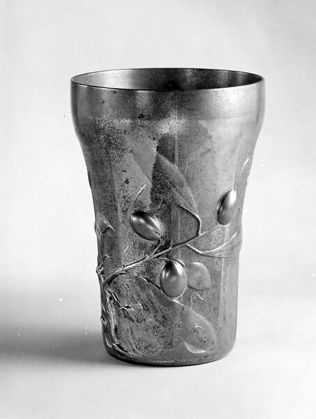 Beaker with olive branches, Jules-Paul Brateau (French, 1844–1923), Pewter, French