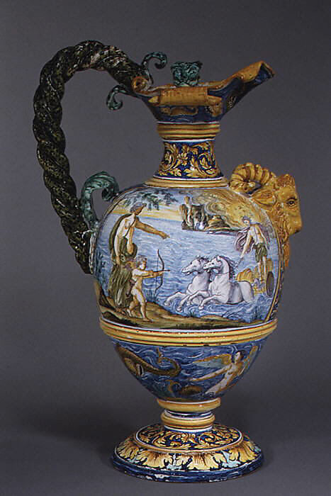 Wine jug (one of a pair), Faience (tin-glazed earthenware), French, Nevers 