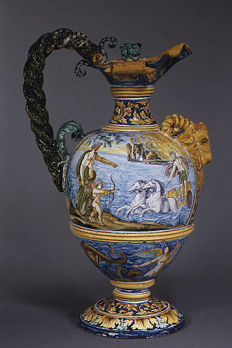 Wine jug (one of a pair), Faience (tin-glazed earthenware), French, Nevers