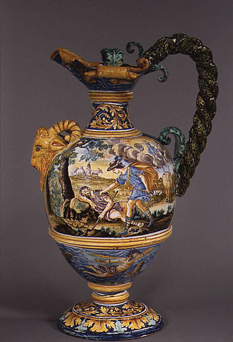 Wine jug (one of a pair), Faience (tin-glazed earthenware), French, Nevers