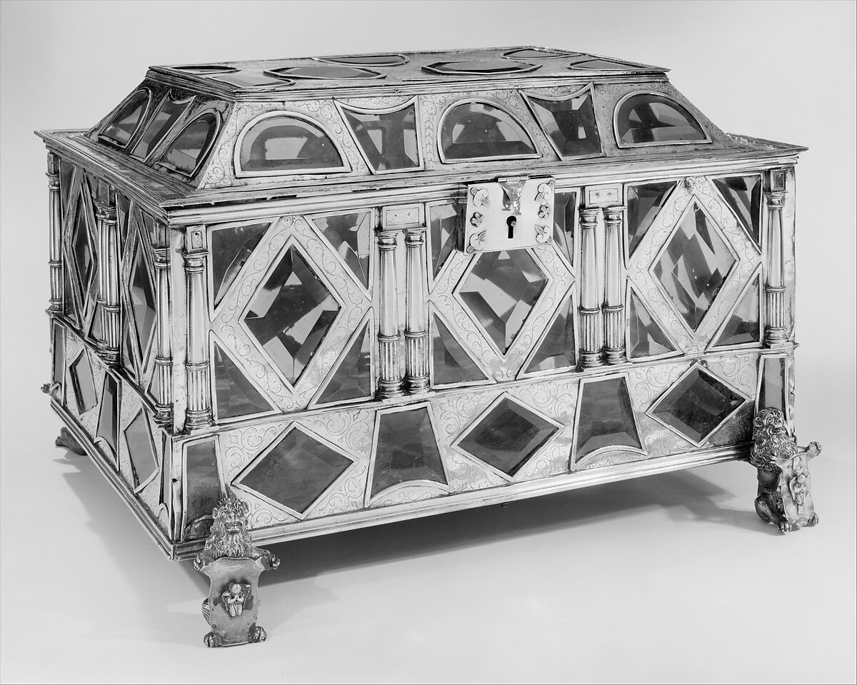 Reliquary casket, Silver gilt, glass, enamel on gold, Italian, probably Venice 