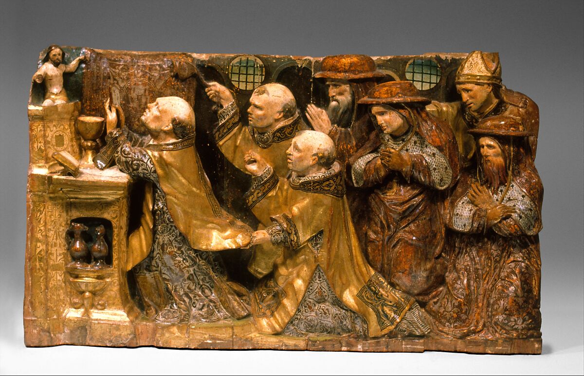 The Mass of St. Gregory, Wood, polychromed, gilt and silvered, Spanish, Castilian