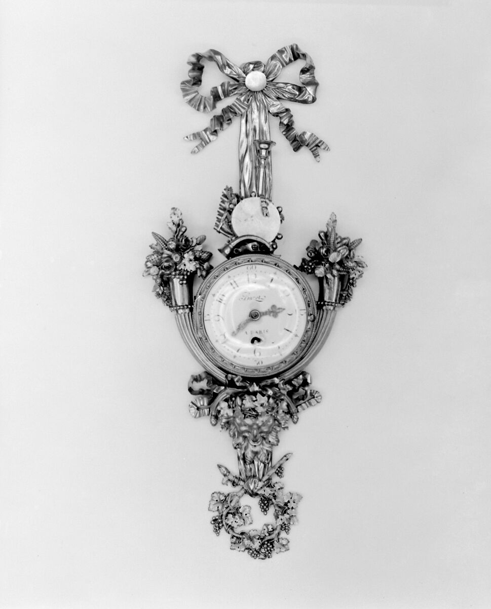 Wall clock (pendule en cartel), Clock maker: Joseph Buzot (master 1770–after 1789), Gilt-bronze, enameled metal, glass, French 