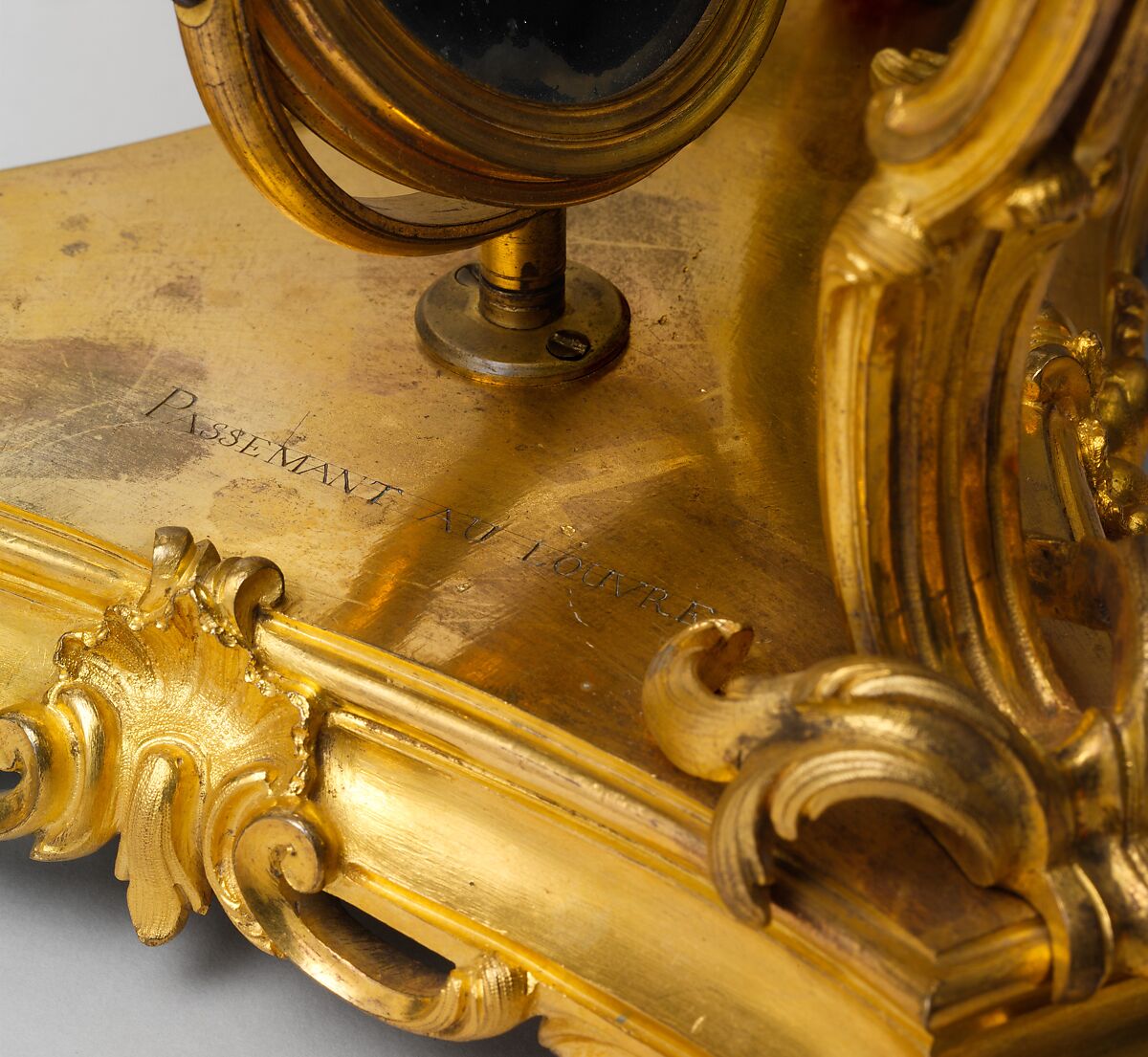 Microscope, Optical elements by Claude-Siméon Passemant (1702–1769), Gilt bronze, shagreen, tinted parchment with gold tooling, steel, brass, mahogany, mirror glass, glass, French, Paris