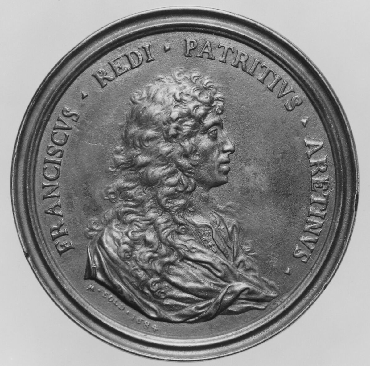 Francesco Redi (1628–98), Medalist: Massimiliano Soldani (Italian, Montevarchi 1656–1740 Montevarchi), Bronze, dark brown patina, Italian, Florence 