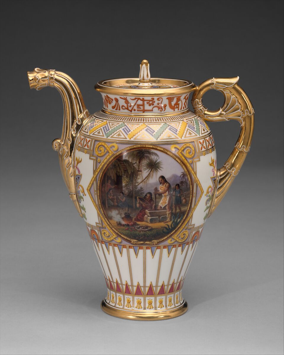 Coffeepot (cafétière "campanienne") (part of a service), Sèvres Manufactory (French, 1740–present), Hard-paste porcelain decorated in polychrome enamels, gold, French, Sèvres 