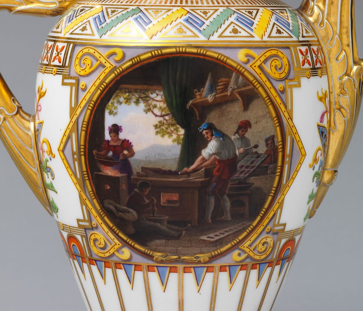 Coffeepot (cafétière "campanienne") (part of a service), Sèvres Manufactory (French, 1740–present), Hard-paste porcelain decorated in polychrome enamels, gold, French, Sèvres