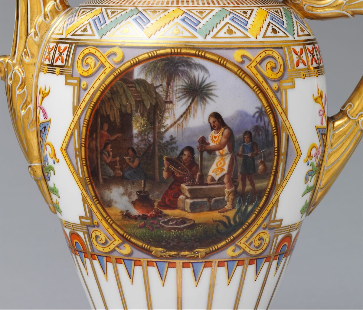 Coffeepot (cafétière "campanienne") (part of a service), Sèvres Manufactory (French, 1740–present), Hard-paste porcelain decorated in polychrome enamels, gold, French, Sèvres