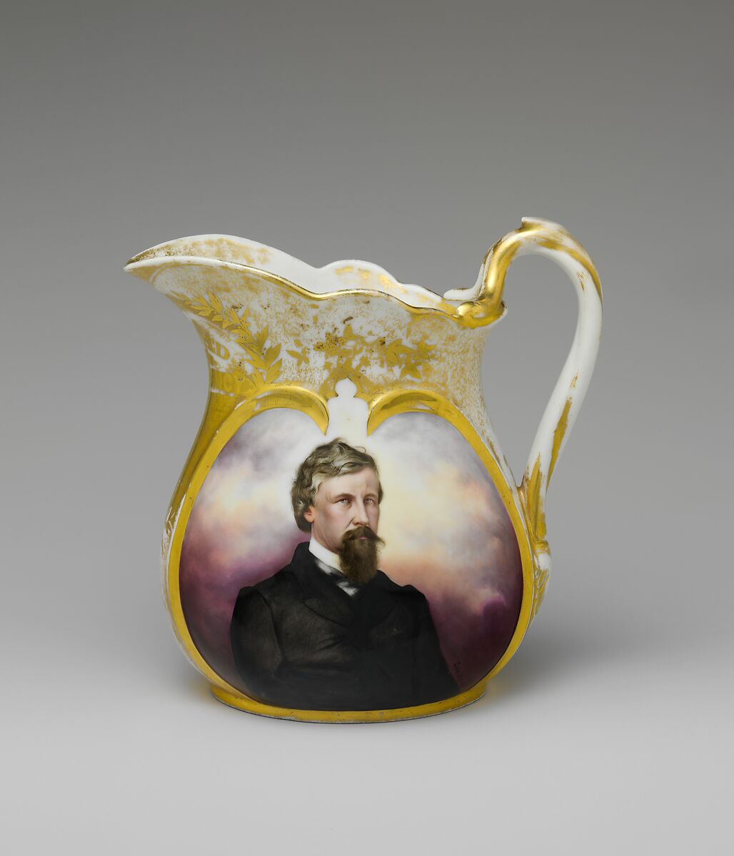 Pitcher, Rudolph T. Lux (b. Germany, 1815–1868), Porcelain, American