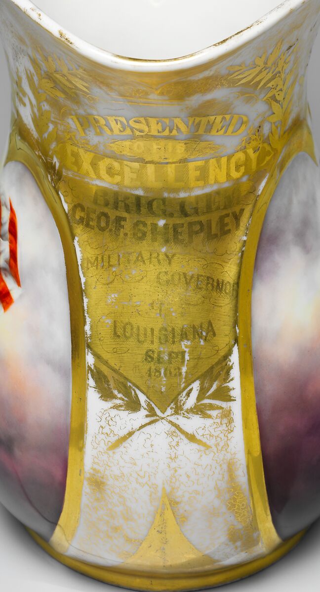 Pitcher, Rudolph T. Lux (b. Germany, 1815–1868), Porcelain, American