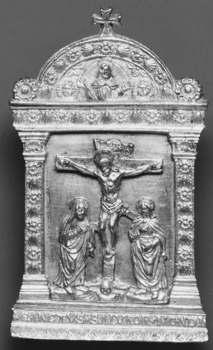Crucifixion, Gilt bronze ajourée plaquette, Northern Italian 