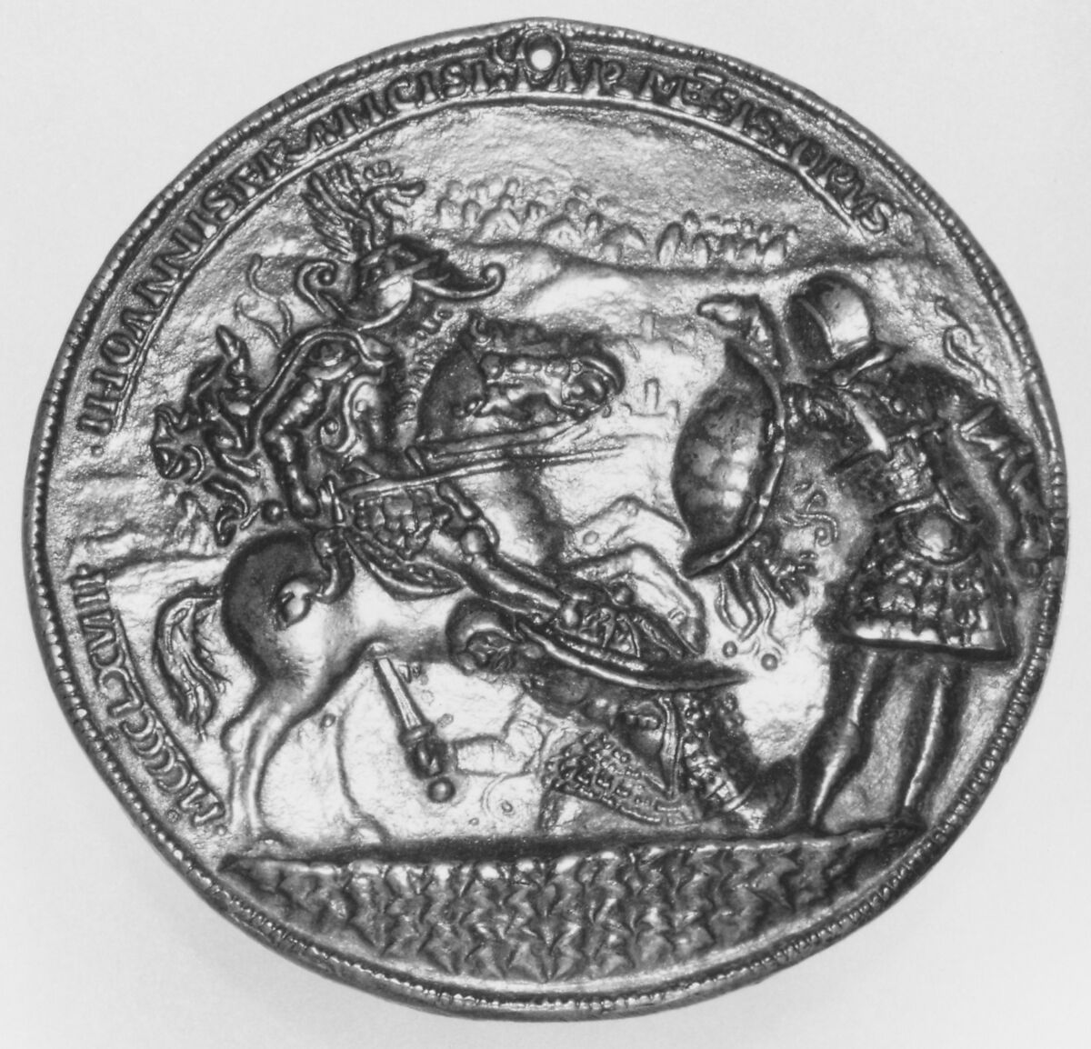 A horseman fighting two foot soldiers, Medalist: Gian Francesco Enzola (Italian, active 1456–78), Bronze, Italian 