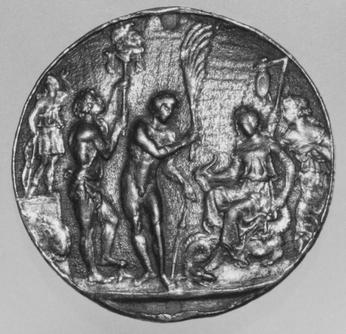 Allegorical scene, Master IO. F.F. (Italian, active mid-15th century), Bronze, parcel-gilt, Italian 
