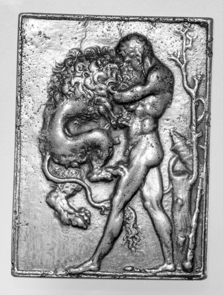 Hercules Strangling the Nemean Lion, Moderno (Galeazzo Mondella) (Italian, Verona 1467–1528 Verona), Bronze, Italian 