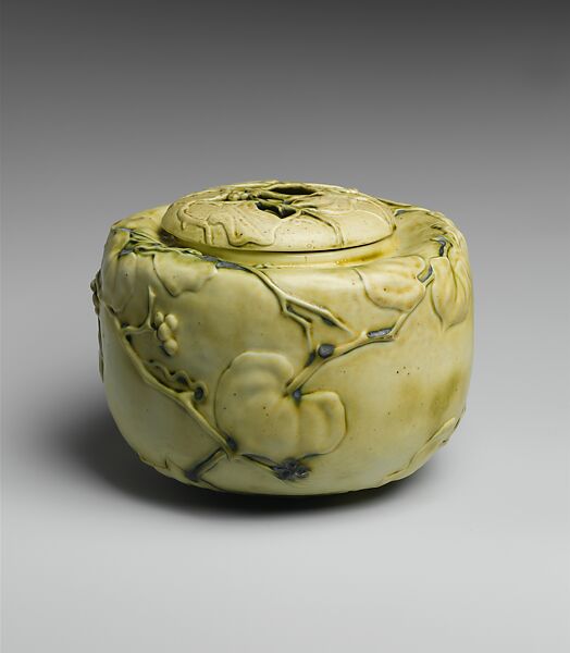 Covered bowl with Boston ivy, Tiffany Studios (1902–32), Porcelaneous earthenware, American