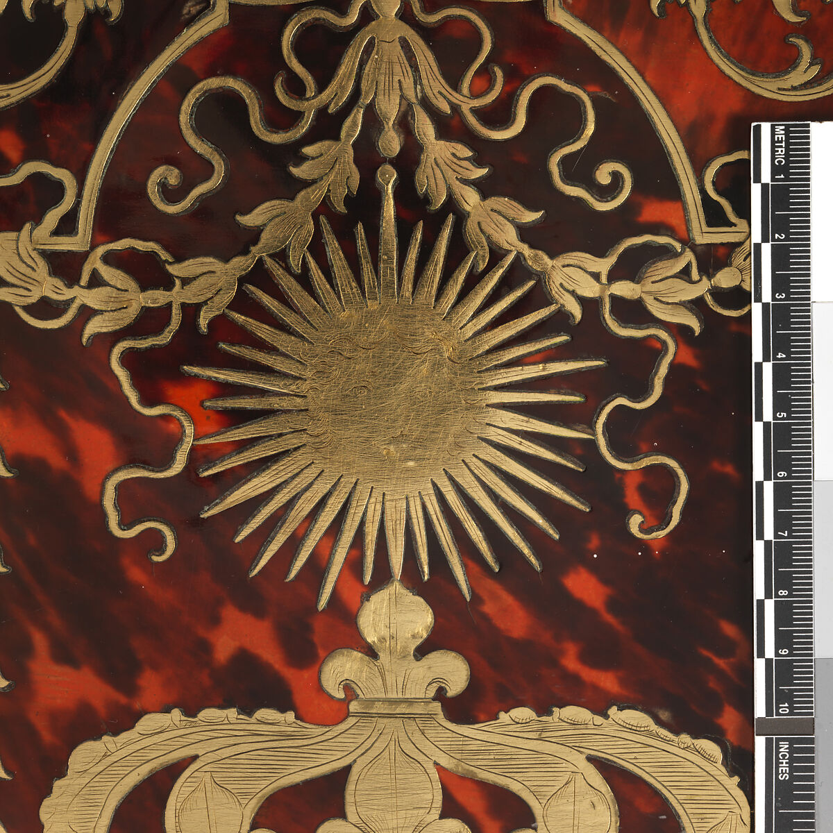 Small desk with folding top (bureau brisé), Marquetry by Alexandre-Jean Oppenordt (Dutch, 1639–1715, active France), Oak, pine, walnut veneered with ebony, rosewood, and marquetry of tortoiseshell and engraved brass; gilt bronze and steel, French, Paris