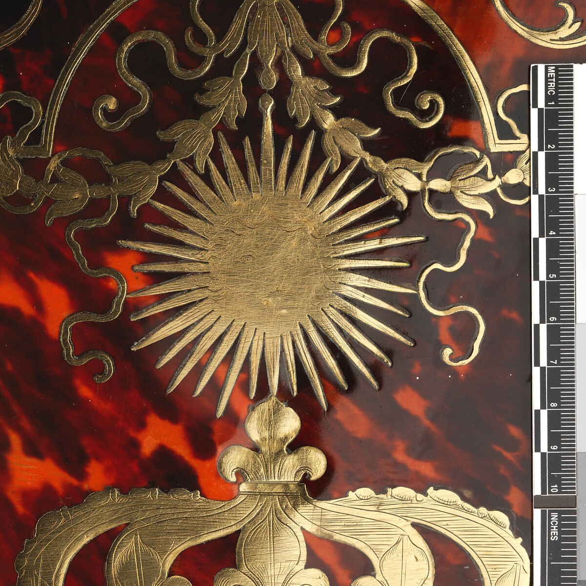 Small desk with folding top (bureau brisé), Marquetry by Alexandre-Jean Oppenordt (Dutch, 1639–1715, active France), Oak, pine, walnut veneered with ebony, rosewood, and marquetry of tortoiseshell and engraved brass; gilt bronze and steel, French, Paris