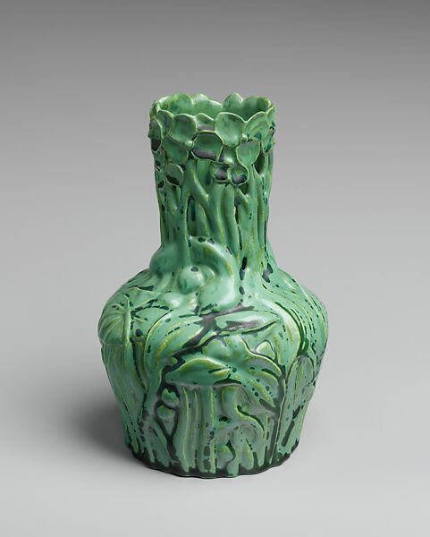 Vase with arrowhead plants, Tiffany Studios, Porcelaneous earthenware, American