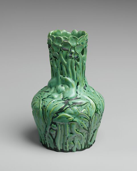 Vase with arrowhead plants, Tiffany Studios (1902–32), Porcelaneous earthenware, American 