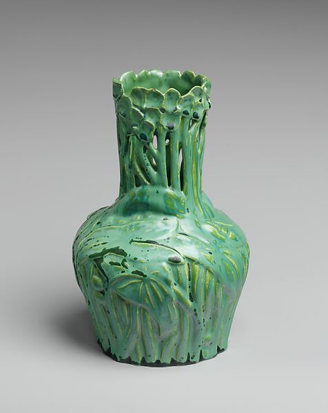 Vase with arrowhead plants, Tiffany Studios (1902–32), Porcelaneous earthenware, American