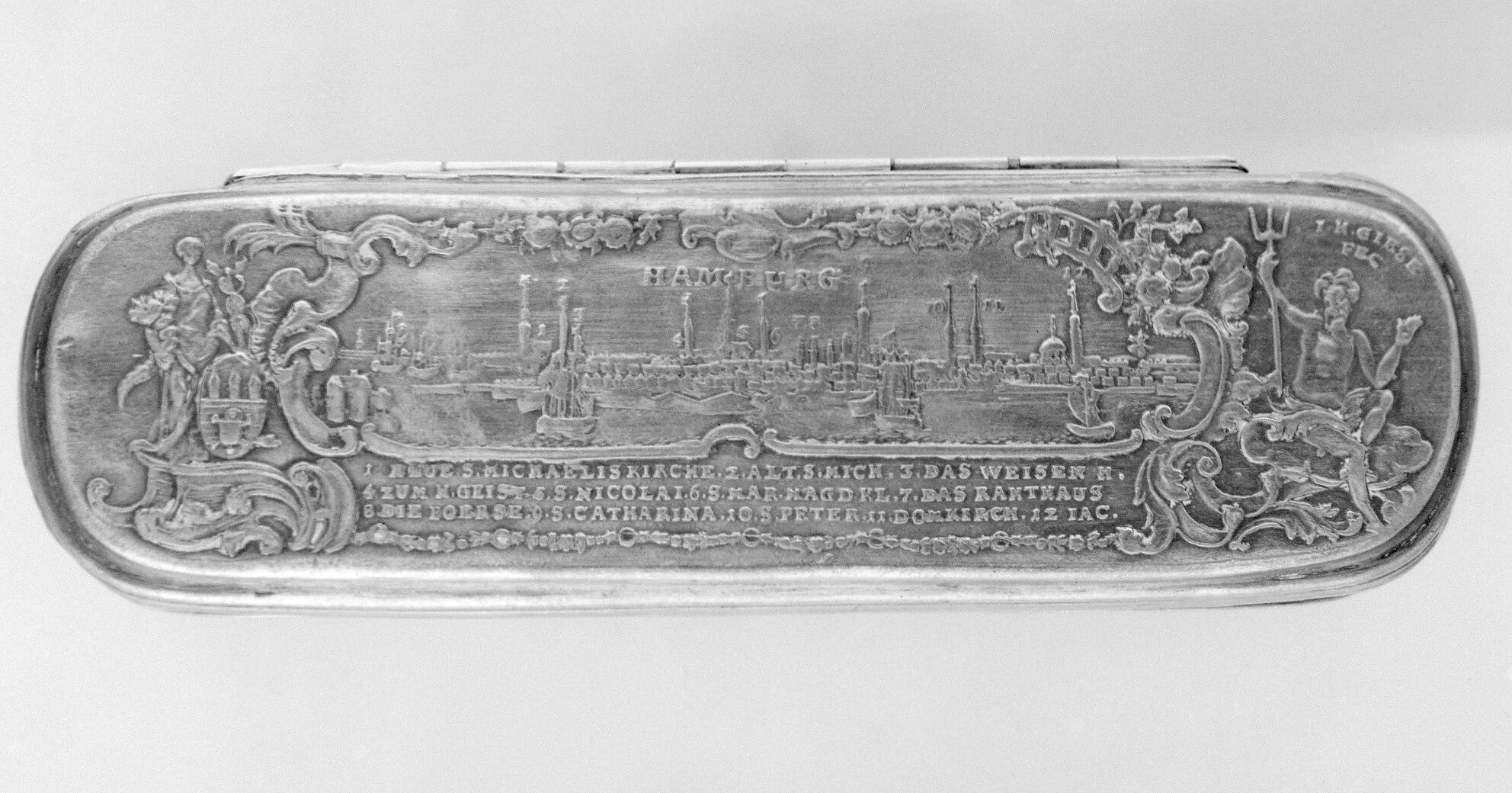 taka　中国　古錫漢詩刻　四方盒子肉池　小箱　約193g　D　R8858 Johann Heinrich Giese - Tobacco box - German, Iserlohn - The