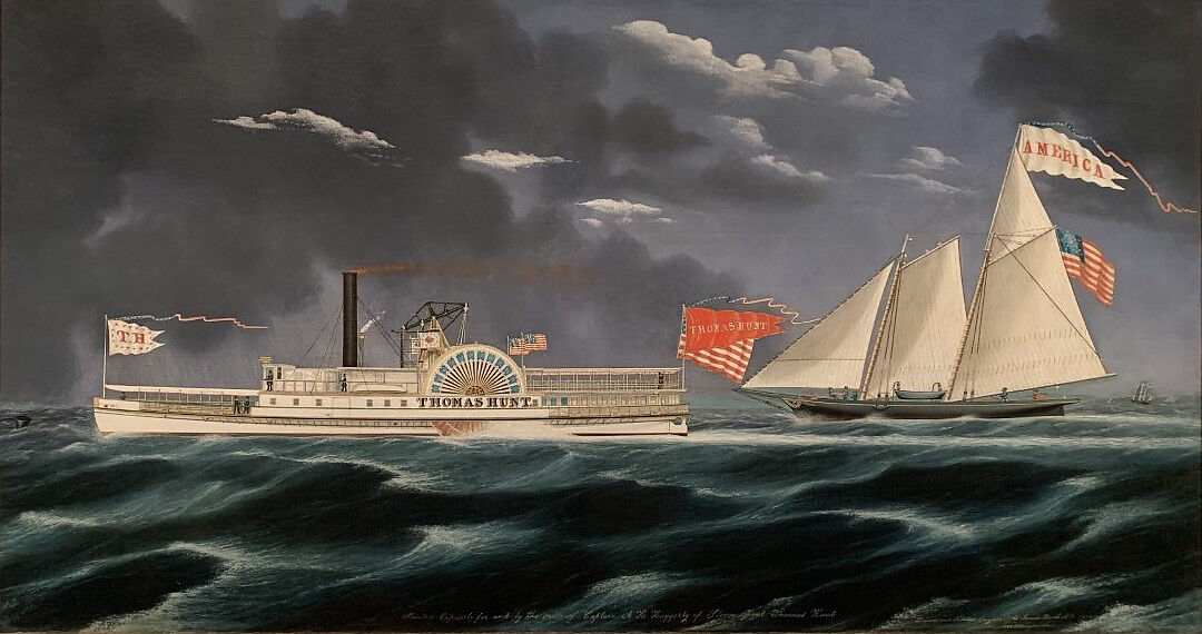 The Thomas Hunt and the America, James Bard  , American (1815-1897), Oil on canvas, American 