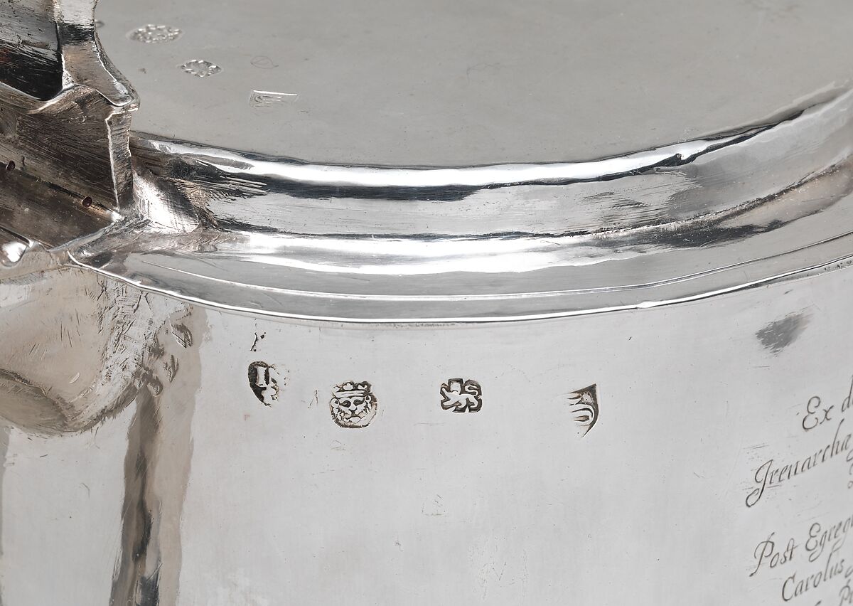 Tankard engraved with scenes of the Great Plague and the Great Fire of London, I N (British, active mid-late 17th century), Silver, British, London
