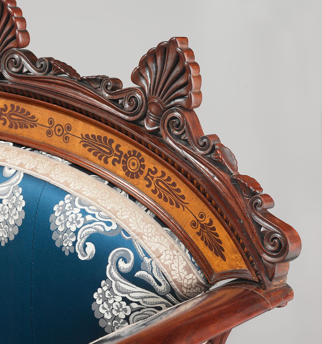 Sofa (part of a set), Designed by Filippo Pelagio Palagi (Italian, Bologna 1775–1860 Turin), Mahogany veneered with maplewood and mahogany, covered with modern silk brocade, Italian, Piedmont