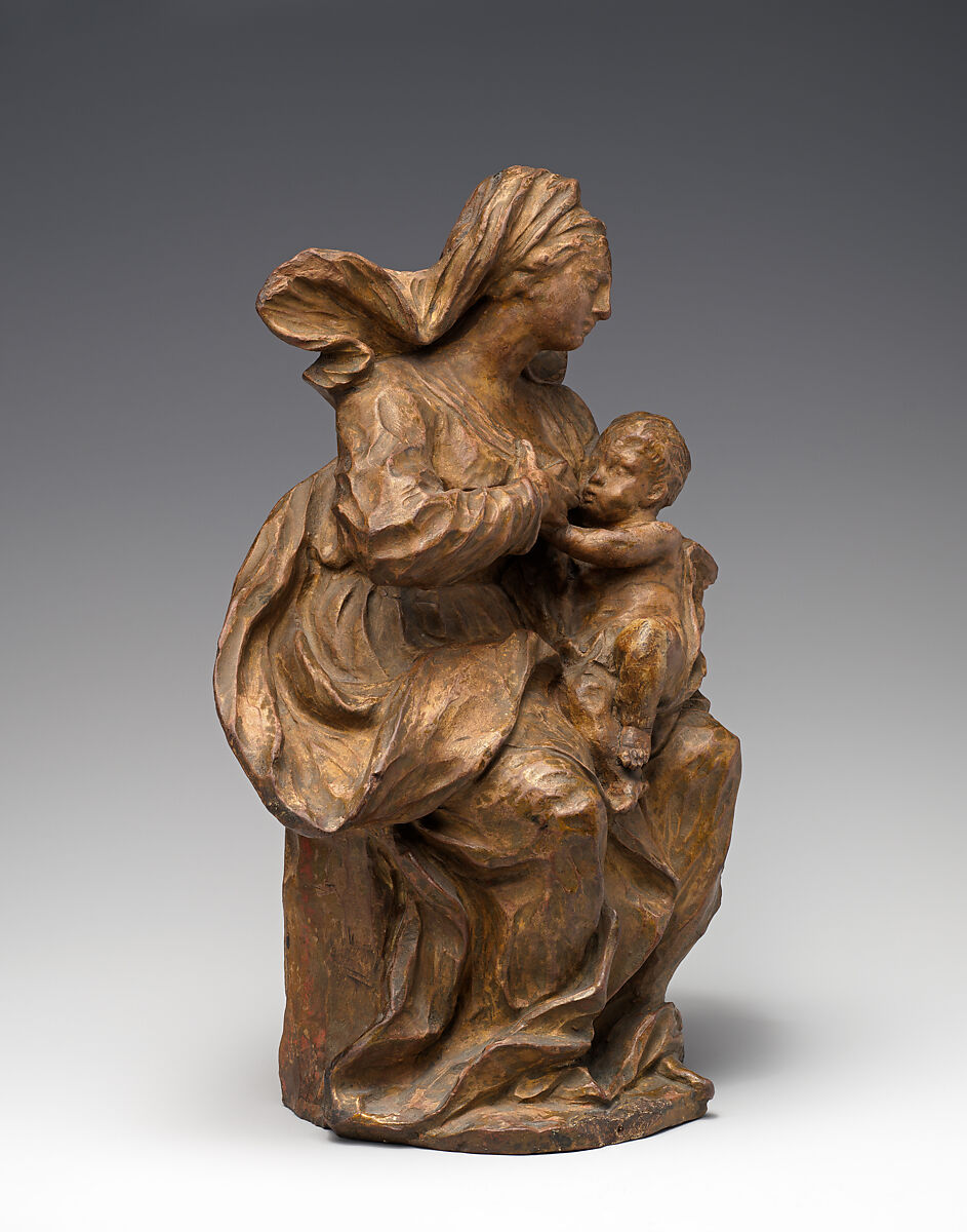 Virgin and Child, Giovanni Giuliani (Italian, active Heiligenkreuz, Austria, Venice 1663–1744 Heiligenkreuz), Terracotta with traces of metallic patina, Austrian, Stift Heiligenkreuz