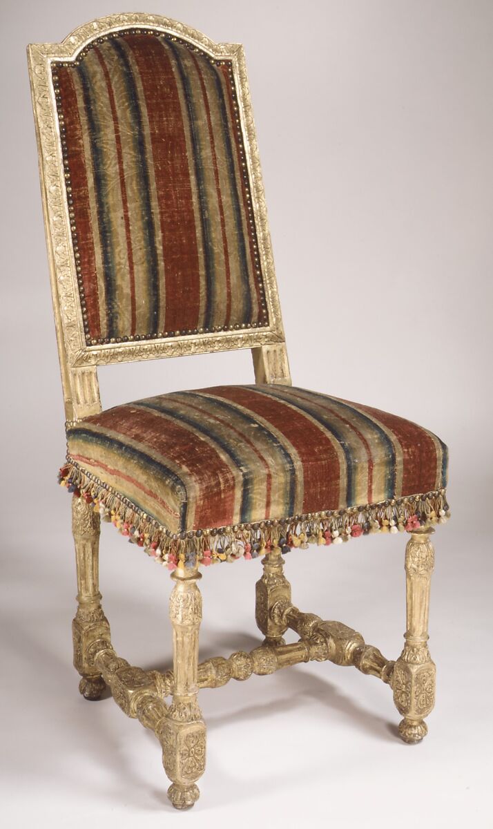 Side chair (one of a pair), Carved and gilded beechwood, covered in wool velvet (moquette), French