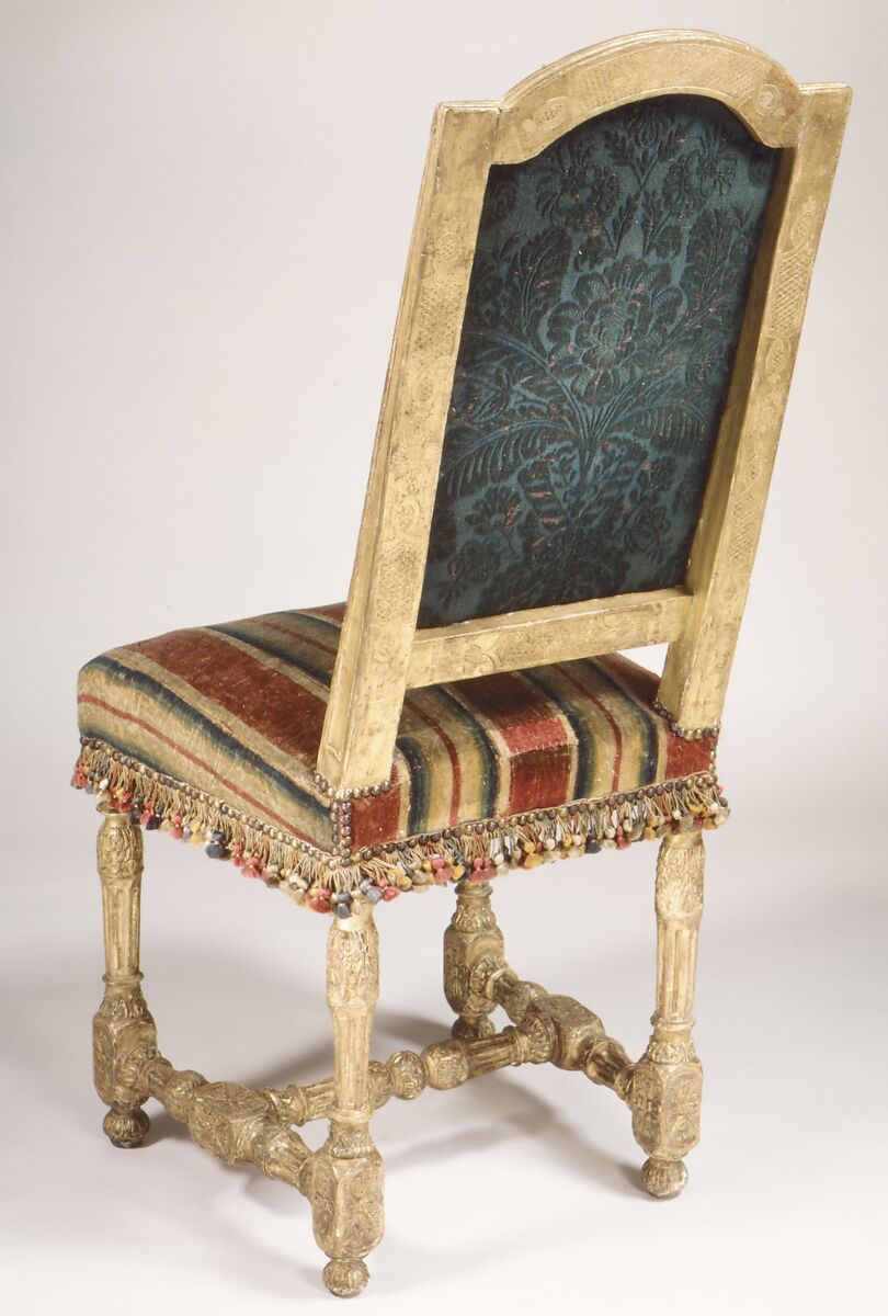 Side chair (one of a pair), Carved and gilded beechwood, covered in wool velvet (moquette), French