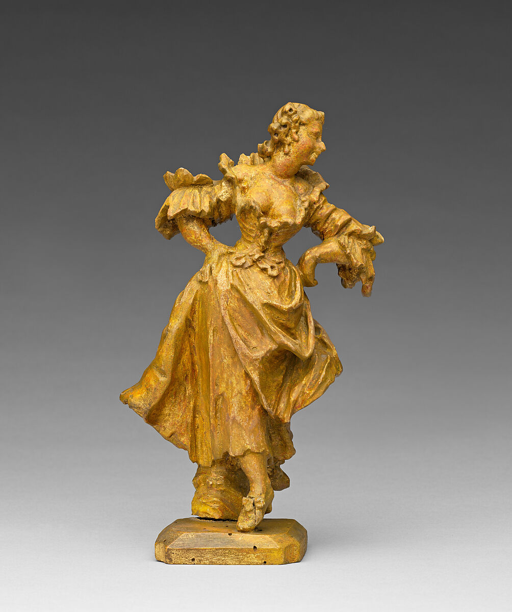 Dancer and flute player, Ferdinand Tietz (Austrian, 1708–1777), Gilt wood, German, Franconia