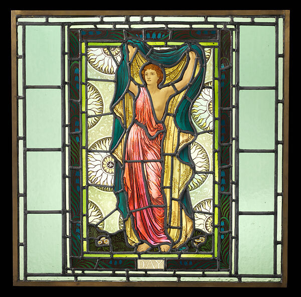 Day (one of a pair), Designed and executed by William Glasby (1863–1941) for the Henry Holiday Studio, Hampstead, Stained glass, British 