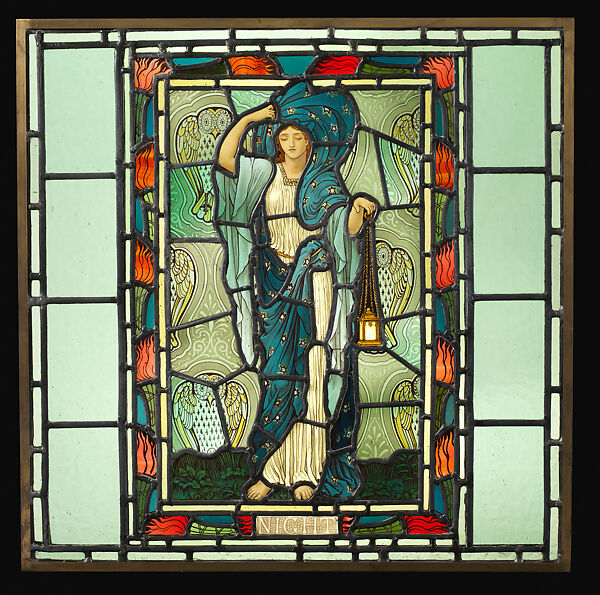 Night (one of a pair), Designed and executed by William Glasby (1863–1941) for the Henry Holiday Studio, Hampstead, Stained glass, British 