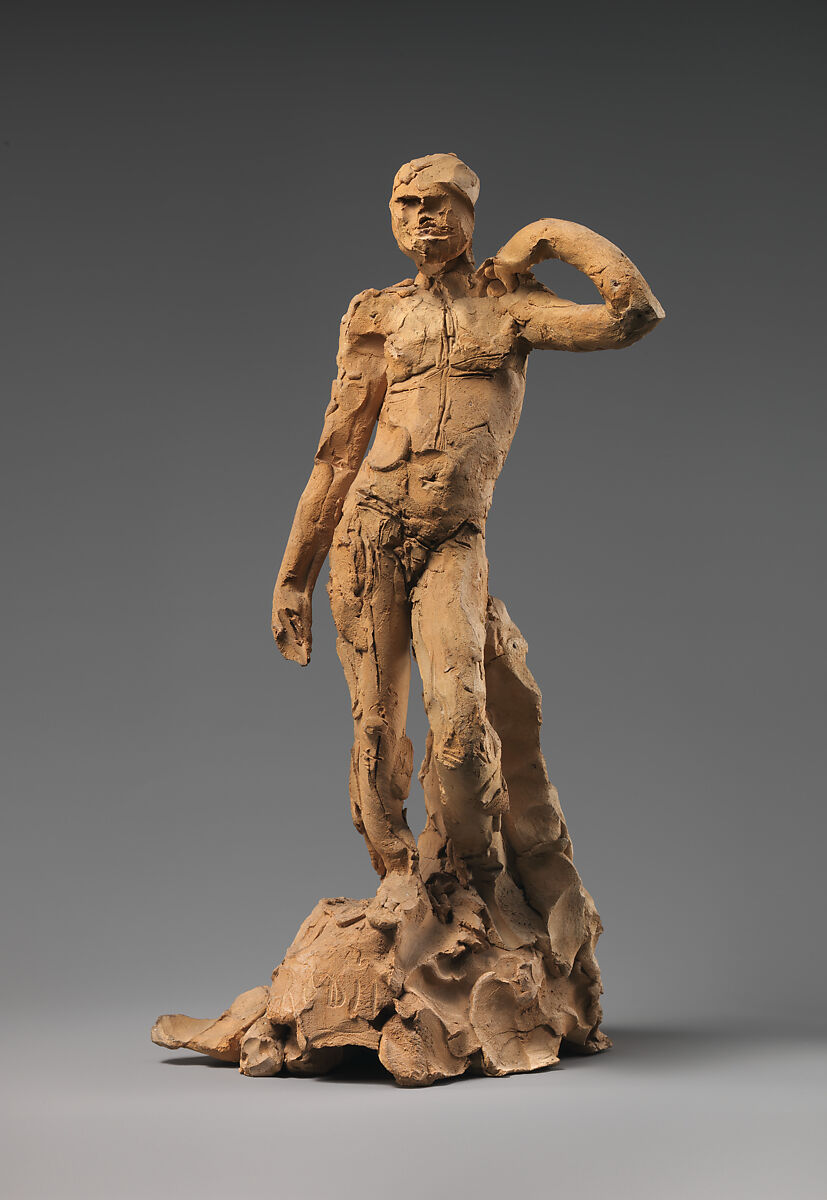 Pair of Standing Nude Male Figures Demonstrating the Principles of Contrapposto according to Michelangelo and Phidias, Auguste Rodin (French, Paris 1840–1917 Meudon), Terracotta, French