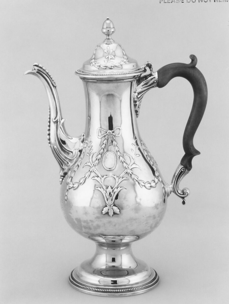 Coffeepot, Possibly by William Garrard (active 1735–73), Silver, wood, British, London