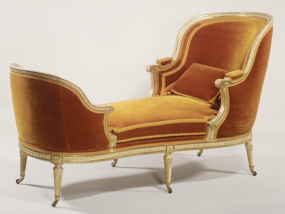 Daybed (duchesse en bateau), Jean-Baptiste II Lelarge (French, 1711–1771), Carved and gilded beechwood, silk velvet upholstery, brass casters, French 