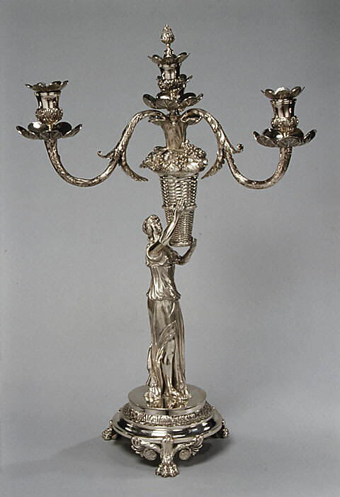 Pair of three-light candelabra, William Pitts (British, London 1790–1840 London), Silver, British, London 