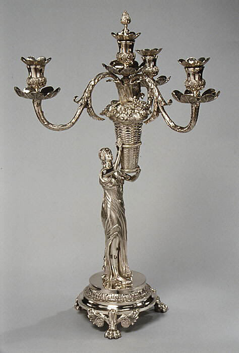 Pair of three-light candelabra, William Pitts (British, London 1790–1840 London), Silver, British, London